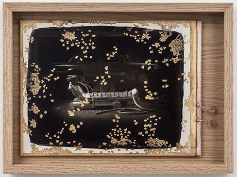 Large image of Woodburytype print in wood frame with gold electroplating for artist Matthew Barney.