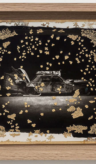 Large image of Woodburytype print in wood frame with gold electroplating for artist Matthew Barney.