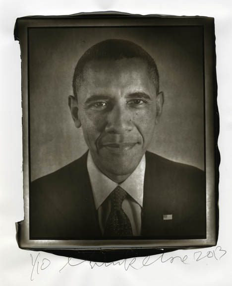 Chuck Close Woodburytype print from portrait of Obama - front view.