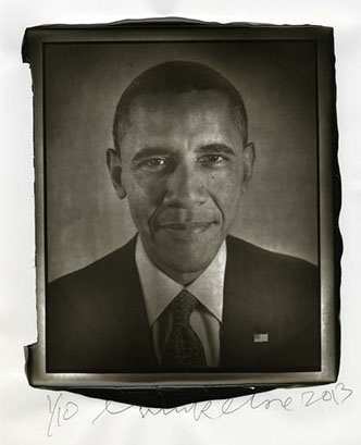 Chuck Close Woodburytype print from portrait of Obama - front view.