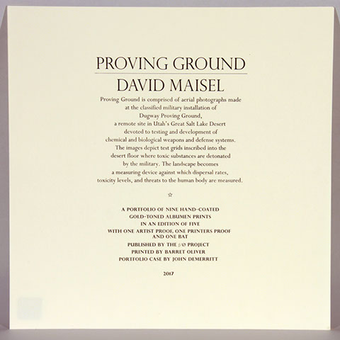 David Maisel portfolio, "Proving Ground," colophon, 2017.
