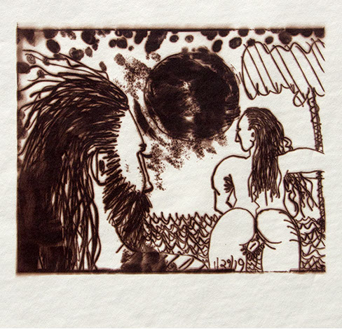 Carroll Dunham, "Male Gaze," (CD1042), cliché verre salt print, 8x10 inches on a 16x20 sheet. Published by The ƒ/Ø Project 2019.