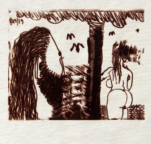 Carroll Dunham, "Male Gaze," (CD1043), cliché verre salt print, 8x10 inches on a 16x20 sheet. Published by The ƒ/Ø Project 2019.