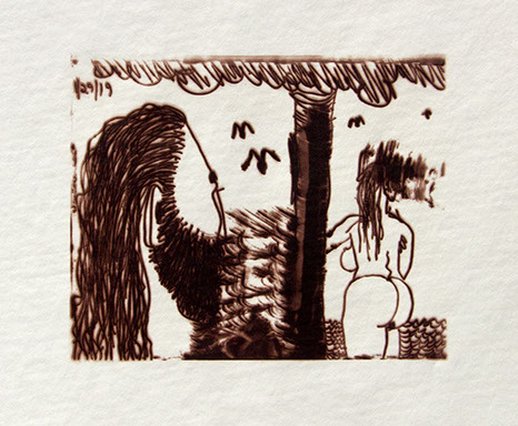 Carroll Dunham, "Male Gaze," (CD1043), cliché verre salt print, 8x10 inches on a 16x20 sheet. Published by The ƒ/Ø Project 2019.