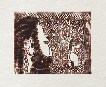 Carroll Dunham, "Male Gaze," (CD1044), cliché verre salt print, 8x10 inches on a 16x20 sheet. Published by The ƒ/Ø Project 2019.