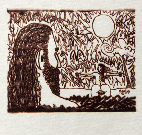 Carroll Dunham, "Male Gaze," (CD1048), cliché verre salt print, 8x10 inches on a 16x20 sheet. Published by The ƒ/Ø Project 2019.