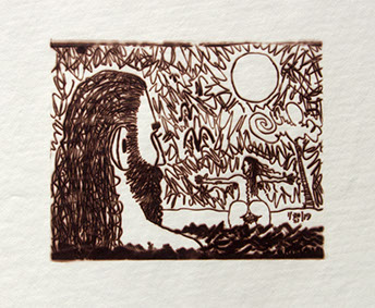 Carroll Dunham, "Male Gaze," (CD1048), cliché verre salt print, 8x10 inches on a 16x20 sheet. Published by The ƒ/Ø Project 2019.