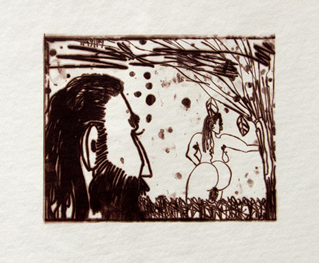 Carroll Dunham, "Male Gaze," (CD1049), cliché verre salt print, 8x10 inches on a 16x20 sheet. Published by The ƒ/Ø Project 2019.