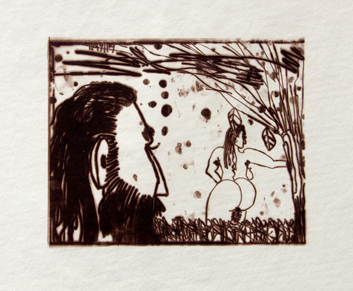 Carroll Dunham, "Male Gaze," (CD1049), cliché verre salt print, 8x10 inches on a 16x20 sheet. Published by The ƒ/Ø Project 2019.