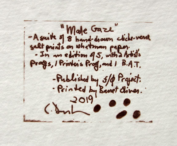 Carroll Dunham, colophon, cliché verre salt print, 8x10 inches on a 16x20 sheet. Published by The ƒ/Ø Project 2019.