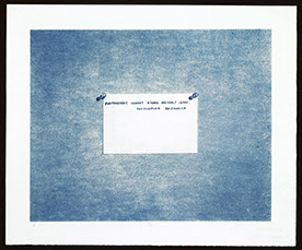 Mel Bochner, cyanotype print from a calotype paper negative. Photograph of quote "Photography cannot record abstract ideas." 