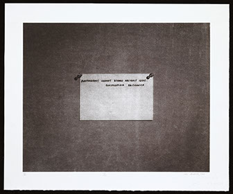 Mel Bochner, salt print from a calotype paper negative. Photograph of quote "Photography cannot record abstract ideas."